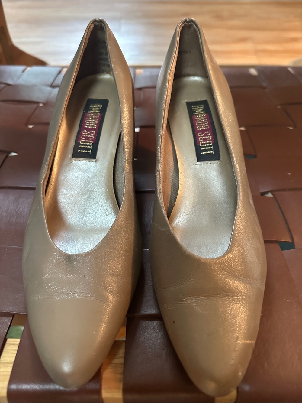 Women’s Nude Leather Pointed-Toe Pumps